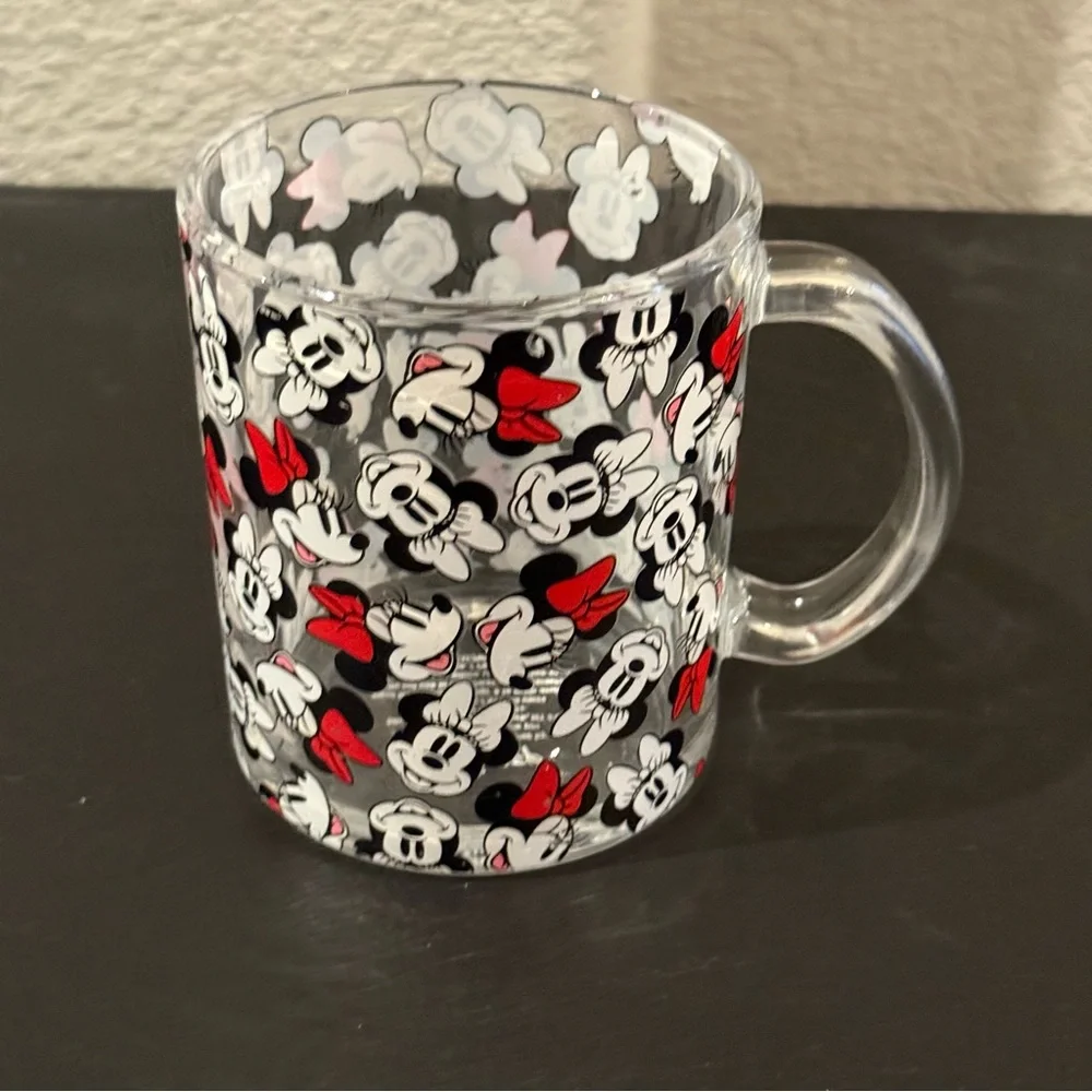 Rare Walt Disney Minnie Mouse Clear Glass Mug GUC